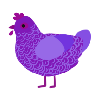 A violet and blurple chicken with a double-lace pattern