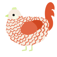 A cream and vermilion chicken with a lace pattern