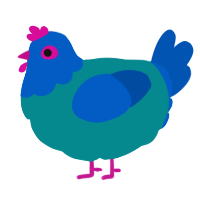 A teal and ultramarine chicken with a head pattern