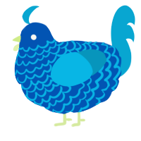 A ultramarine and cerulean chicken with a lace pattern