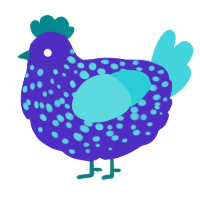 A indigo and aqua chicken with a speckle pattern