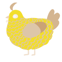 A yellow and beige chicken with a lace pattern