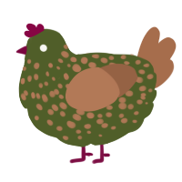 A olive and brown chicken with a speckle pattern