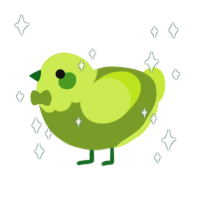 A chartreuse and lime chicken with a head pattern