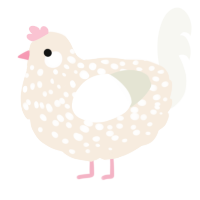 Powder, a cream and white chicken with a speckle pattern