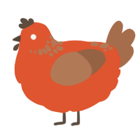 A vermilion and brown chicken with a neck-speckle pattern