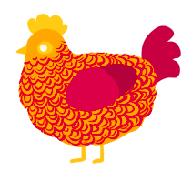 A orange and maroon chicken with a double-lace pattern