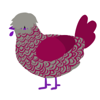 Gummy, a ash and maroon chicken with a double-lace pattern