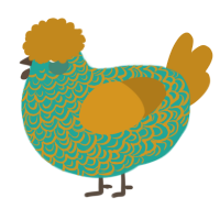 A turquoise and ochre chicken with a double-lace pattern
