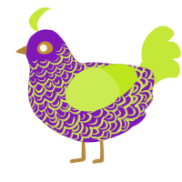 A violet and lime chicken with a double-lace pattern