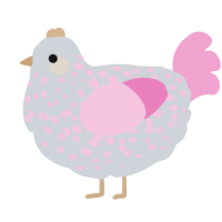 A mist and pink chicken with a speckle pattern