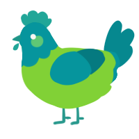 A grass and teal chicken with a head pattern