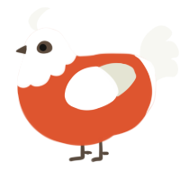 A vermilion and white chicken with a head pattern