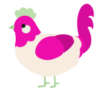 A cream and fuchsia chicken with a head pattern