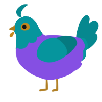 A blurple and teal chicken with a head pattern