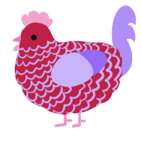 A crimson and lilac chicken with a lace pattern