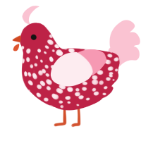 A crimson and rose chicken with a speckle pattern