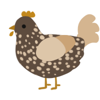 A bark and beige chicken with a speckle pattern