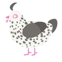 A white and grey chicken with a speckle pattern