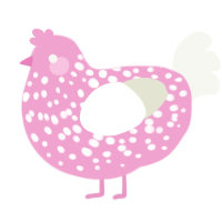 A pink and white chicken with a speckle pattern