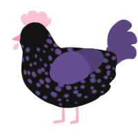 A black and overcast chicken with a speckle pattern