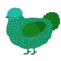 A turquoise and leaf chicken with a double-lace pattern