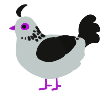 Bonedust, a silver and black chicken with a neck-speckle pattern