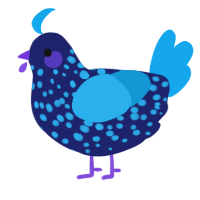 A navy and sky chicken with a speckle pattern
