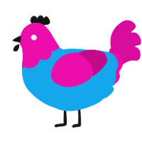 A sky and fuchsia chicken with a head pattern