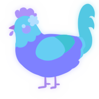 A lilac and mint chicken with a head pattern