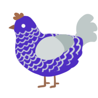 A indigo and silver chicken with a lace pattern