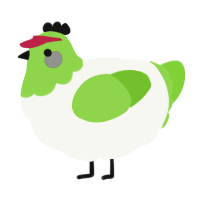 A white and grass chicken with a head pattern