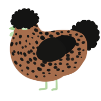 A brown and black chicken with a speckle pattern