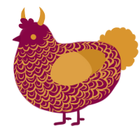 A maroon and orange chicken with a double-lace pattern