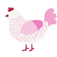 Dahlia, a white and pink chicken with a lace pattern