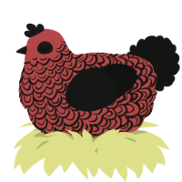 A red and black chicken with a double-lace pattern