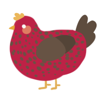 A crimson and bark chicken with a speckle pattern