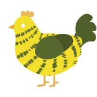 A yellow and olive chicken with a bar pattern