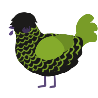 A sable and chartreuse chicken with a lace pattern