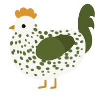 A white and olive chicken with a speckle pattern