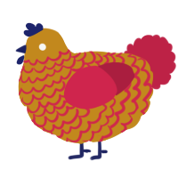 A ochre and crimson chicken with a lace pattern