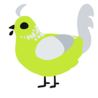 A lime and mist chicken with a neck-speckle pattern