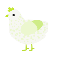 A white and apple chicken with a speckle pattern