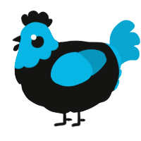 A black and cerulean chicken with a head pattern