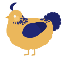 A honey and navy chicken with a neck-speckle pattern