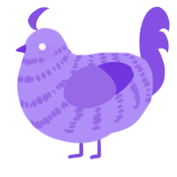 A lilac and blurple chicken with a bar pattern