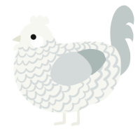 A white and silver chicken with a lace pattern