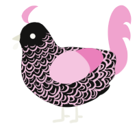 A black and pink chicken with a double-lace pattern