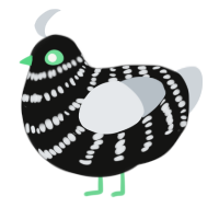 A black and mist chicken with a bar pattern