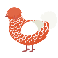 A vermilion and white chicken with a lace pattern